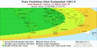 HilalMap: Peta Visibilitas Hilal Dzulqaidah 1483 H: rukyat tanggal 2061-3-22 M