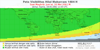 HilalMap: Peta Visibilitas Hilal Muharram 1484 H: rukyat tanggal 2061-5-20 M