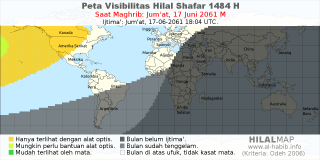 HilalMap: Peta Visibilitas Hilal Shafar 1484 H: rukyat tanggal 2061-6-17 M