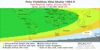 HilalMap: Peta Visibilitas Hilal Shafar 1484 H: rukyat tanggal 2061-6-18 M