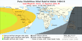 HilalMap: Peta Visibilitas Hilal Rabiul-Akhir 1484 H: rukyat tanggal 2061-8-15 M