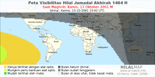 HilalMap: Peta Visibilitas Hilal Jumadal-Akhirah 1484 H: rukyat tanggal 2061-10-13 M