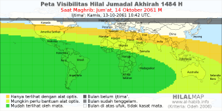 HilalMap: Peta Visibilitas Hilal Jumadal-Akhirah 1484 H: rukyat tanggal 2061-10-14 M