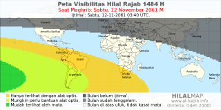 HilalMap: Peta Visibilitas Hilal Rajab 1484 H: rukyat tanggal 2061-11-12 M