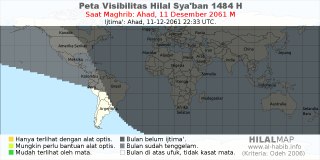 HilalMap: Peta Visibilitas Hilal Syaban 1484 H: rukyat tanggal 2061-12-11 M