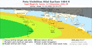 HilalMap: Peta Visibilitas Hilal Syaban 1484 H: rukyat tanggal 2061-12-12 M