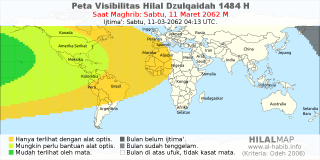 HilalMap: Peta Visibilitas Hilal Dzulqaidah 1484 H: rukyat tanggal 2062-3-11 M