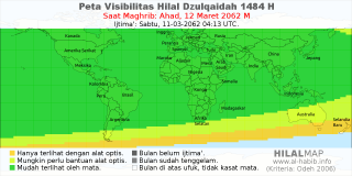 HilalMap: Peta Visibilitas Hilal Dzulqaidah 1484 H: rukyat tanggal 2062-3-12 M