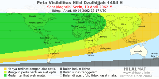 HilalMap: Peta Visibilitas Hilal Dzulhijjah 1484 H: rukyat tanggal 2062-4-10 M