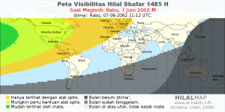 HilalMap: Peta Visibilitas Hilal Shafar 1485 H: rukyat tanggal 2062-6-7 M
