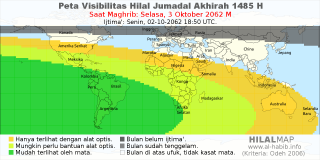 HilalMap: Peta Visibilitas Hilal Jumadal-Akhirah 1485 H: rukyat tanggal 2062-10-3 M