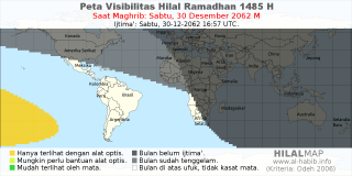 HilalMap: Peta Visibilitas Hilal Ramadhan 1485 H: rukyat tanggal 2062-12-30 M