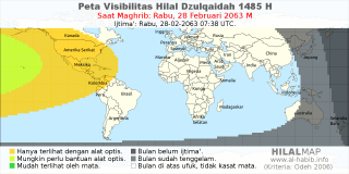 HilalMap: Peta Visibilitas Hilal Dzulqaidah 1485 H: rukyat tanggal 2063-2-28 M