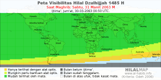 HilalMap: Peta Visibilitas Hilal Dzulhijjah 1485 H: rukyat tanggal 2063-3-31 M