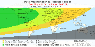 HilalMap: Peta Visibilitas Hilal Shafar 1486 H: rukyat tanggal 2063-5-28 M