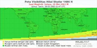 HilalMap: Peta Visibilitas Hilal Shafar 1486 H: rukyat tanggal 2063-5-29 M