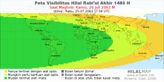HilalMap: Peta Visibilitas Hilal Rabiul-Akhir 1486 H: rukyat tanggal 2063-7-26 M