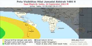 HilalMap: Peta Visibilitas Hilal Jumadal-Akhirah 1486 H: rukyat tanggal 2063-9-22 M