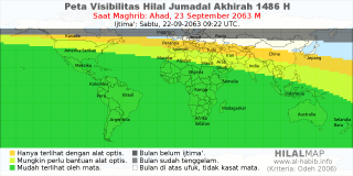 HilalMap: Peta Visibilitas Hilal Jumadal-Akhirah 1486 H: rukyat tanggal 2063-9-23 M