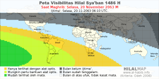 HilalMap: Peta Visibilitas Hilal Syaban 1486 H: rukyat tanggal 2063-11-20 M