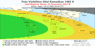 HilalMap: Peta Visibilitas Hilal Ramadhan 1486 H: rukyat tanggal 2063-12-20 M