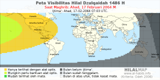 HilalMap: Peta Visibilitas Hilal Dzulqaidah 1486 H: rukyat tanggal 2064-2-17 M