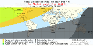 HilalMap: Peta Visibilitas Hilal Shafar 1487 H: rukyat tanggal 2064-5-16 M