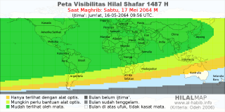HilalMap: Peta Visibilitas Hilal Shafar 1487 H: rukyat tanggal 2064-5-17 M