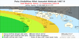 HilalMap: Peta Visibilitas Hilal Jumadal-Akhirah 1487 H: rukyat tanggal 2064-9-11 M