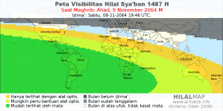 HilalMap: Peta Visibilitas Hilal Syaban 1487 H: rukyat tanggal 2064-11-9 M