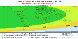 HilalMap: Peta Visibilitas Hilal Dzulqaidah 1487 H: rukyat tanggal 2065-2-6 M
