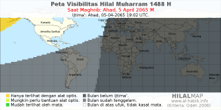 HilalMap: Peta Visibilitas Hilal Muharram 1488 H: rukyat tanggal 2065-4-5 M