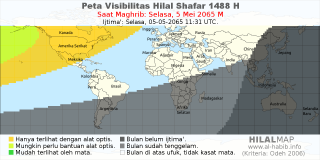 HilalMap: Peta Visibilitas Hilal Shafar 1488 H: rukyat tanggal 2065-5-5 M