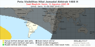 HilalMap: Peta Visibilitas Hilal Jumadal-Akhirah 1488 H: rukyat tanggal 2065-8-31 M