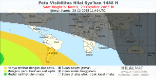 HilalMap: Peta Visibilitas Hilal Syaban 1488 H: rukyat tanggal 2065-10-29 M