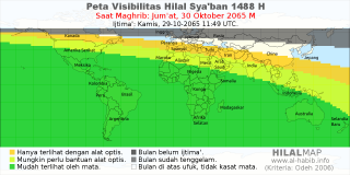 HilalMap: Peta Visibilitas Hilal Syaban 1488 H: rukyat tanggal 2065-10-30 M