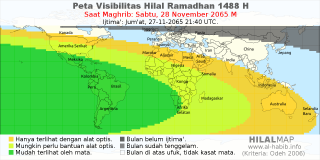 HilalMap: Peta Visibilitas Hilal Ramadhan 1488 H: rukyat tanggal 2065-11-28 M