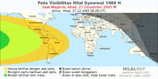 HilalMap: Peta Visibilitas Hilal Syawwal 1488 H: rukyat tanggal 2065-12-27 M