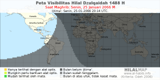 HilalMap: Peta Visibilitas Hilal Dzulqaidah 1488 H: rukyat tanggal 2066-1-25 M