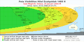HilalMap: Peta Visibilitas Hilal Dzulqaidah 1488 H: rukyat tanggal 2066-1-26 M