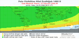 HilalMap: Peta Visibilitas Hilal Dzulhijjah 1488 H: rukyat tanggal 2066-2-25 M