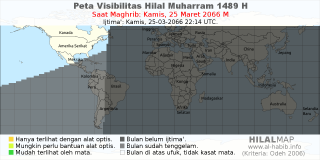 HilalMap: Peta Visibilitas Hilal Muharram 1489 H: rukyat tanggal 2066-3-25 M