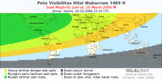 HilalMap: Peta Visibilitas Hilal Muharram 1489 H: rukyat tanggal 2066-3-26 M