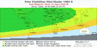 HilalMap: Peta Visibilitas Hilal Shafar 1489 H: rukyat tanggal 2066-4-25 M
