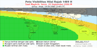 HilalMap: Peta Visibilitas Hilal Rajab 1489 H: rukyat tanggal 2066-9-20 M