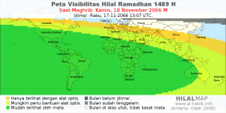 HilalMap: Peta Visibilitas Hilal Ramadhan 1489 H: rukyat tanggal 2066-11-18 M