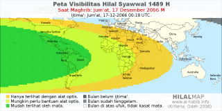 HilalMap: Peta Visibilitas Hilal Syawwal 1489 H: rukyat tanggal 2066-12-17 M