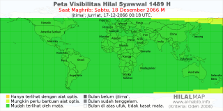 HilalMap: Peta Visibilitas Hilal Syawwal 1489 H: rukyat tanggal 2066-12-18 M