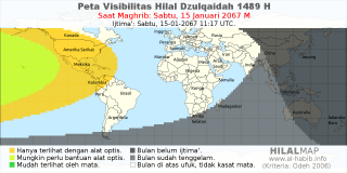 HilalMap: Peta Visibilitas Hilal Dzulqaidah 1489 H: rukyat tanggal 2067-1-15 M