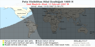 HilalMap: Peta Visibilitas Hilal Dzulhijjah 1489 H: rukyat tanggal 2067-2-13 M